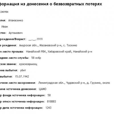 Информация из донесений о безвозвратных потерях