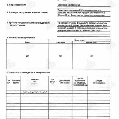 Учетная карточка воинского захоронения стр 1