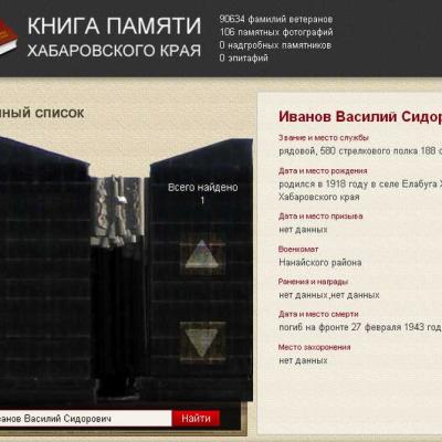 Страница электронной Книги Памяти Хабаровского края