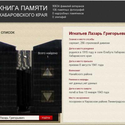 Страница электронной Книги Памяти Хабаровского края